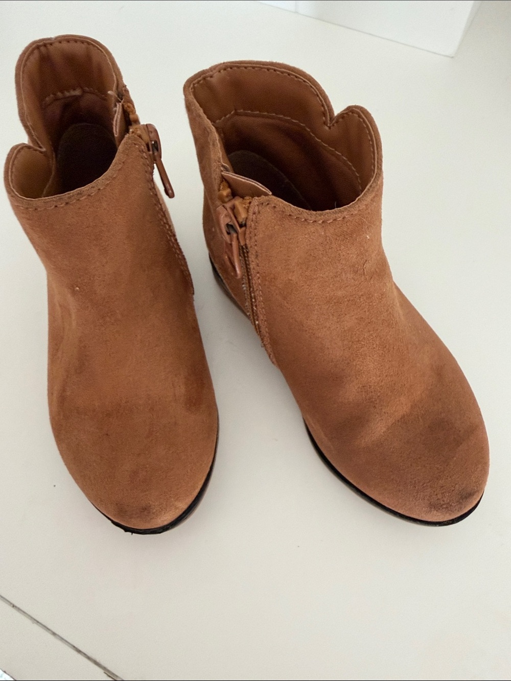 Cat & Jack Girls' Tan Suede Ankle Booties with Side Zip